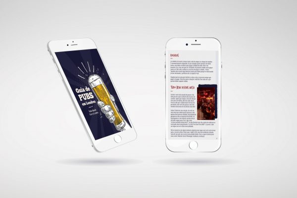 simulação de ebook guia dicas de pubs de londres no celular