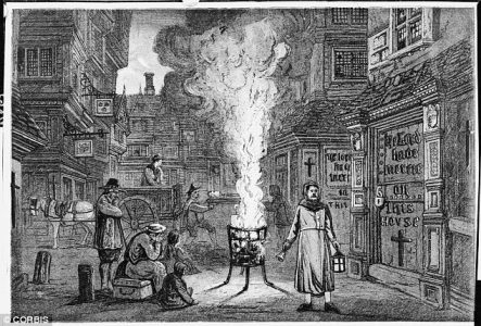 recorte com ilustração de jornal falando da praga de londres de 1665
